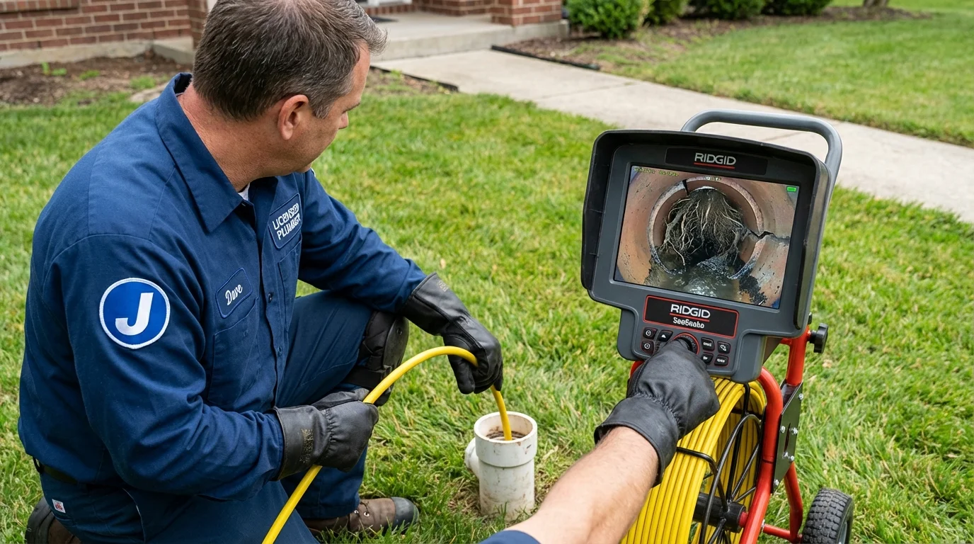 Sewer camera inspection being performed by Johns Plumbing LLC in Dewart