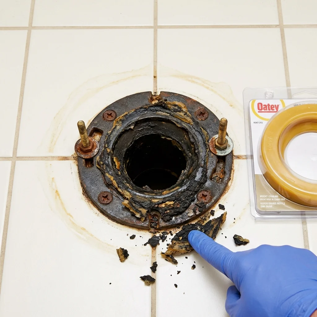 Failed wax ring showing water seepage at the base of a toilet in a Dewart, PA home