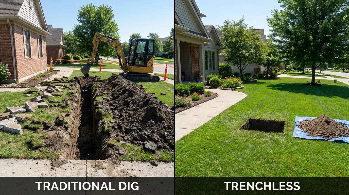 Trenchless sewer repair with minimal yard damage versus traditional excavation in Dewart, PA
